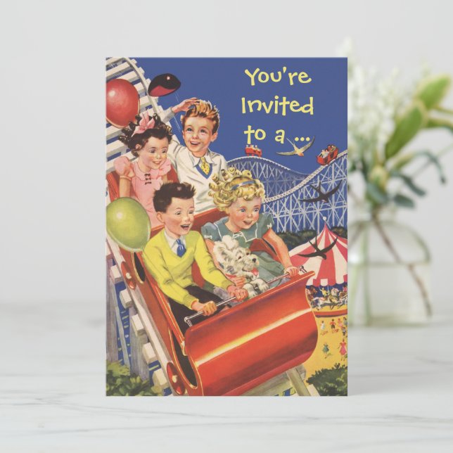 Vintage Roller Coaster Birthday Party Invitation (Standing Front)