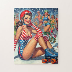 Vintage Roller Girl Illustration Jigsaw Puzzle