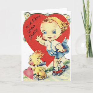 Vintage Roller Skater Valentine's Day Card