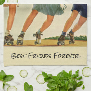 Vintage Roller Skating Fun Children Boys and Girls Tea Towel