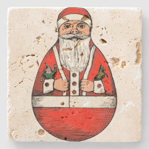 Vintage Roly Poly Santa Claus Christmas Stone Coaster