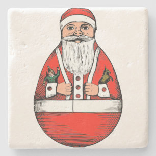 Vintage Roly Poly Santa Claus Christmas Stone Coaster