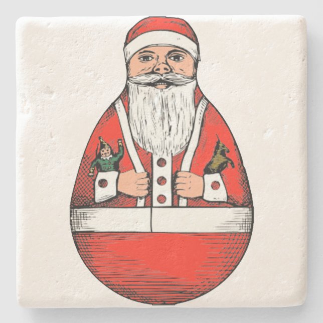 Vintage Roly Poly Santa Claus Christmas Stone Coaster (Front)