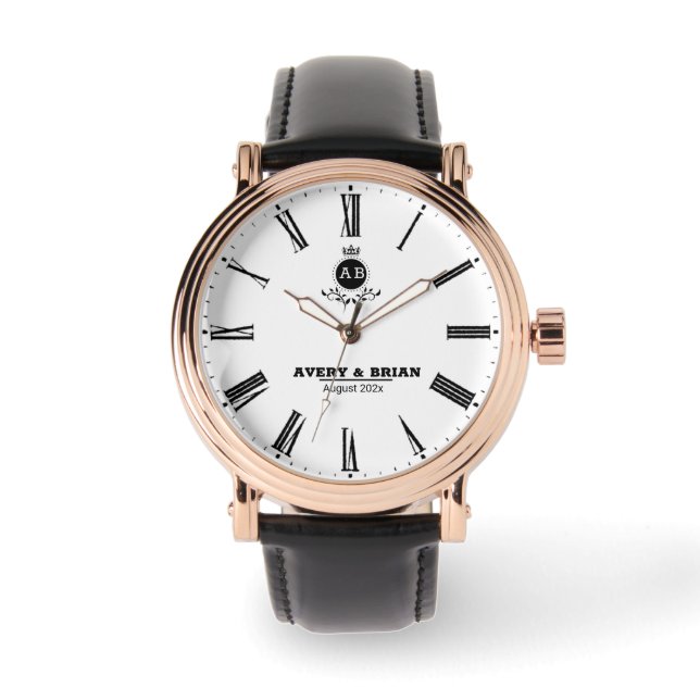 Vintage Roman Numeral Monogram Couple names Watch (Front)