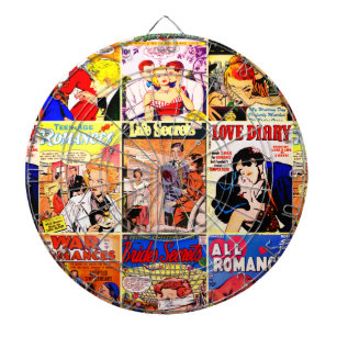 Vintage Romance Comic Book Cover Collage Dartboard