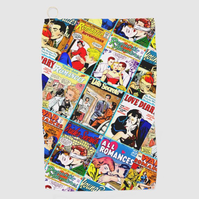 Vintage Romance Comic Book Cover Collage Golf Towel (Front)