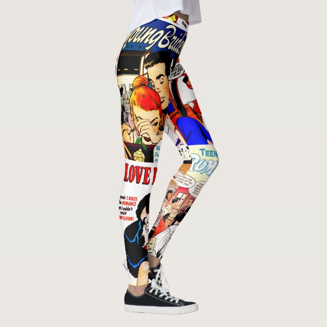 Vintage Romance Comic Book Cover Collage Leggings (Right)