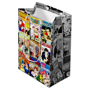 Vintage Romance Comic Book Cover Collage Medium Gift Bag