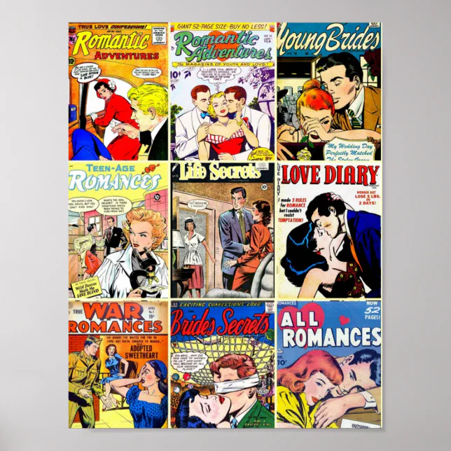Vintage Romance Comic Book Cover Collage Poster | Zazzle