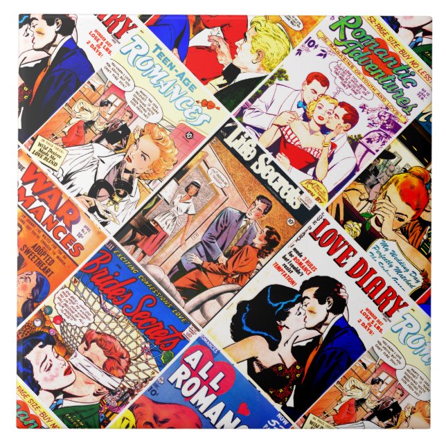 Vintage Romance Comic Book Cover Collage Tile (Front)