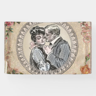 Vintage Romance Couple: Antique Roses Girly Love Banner