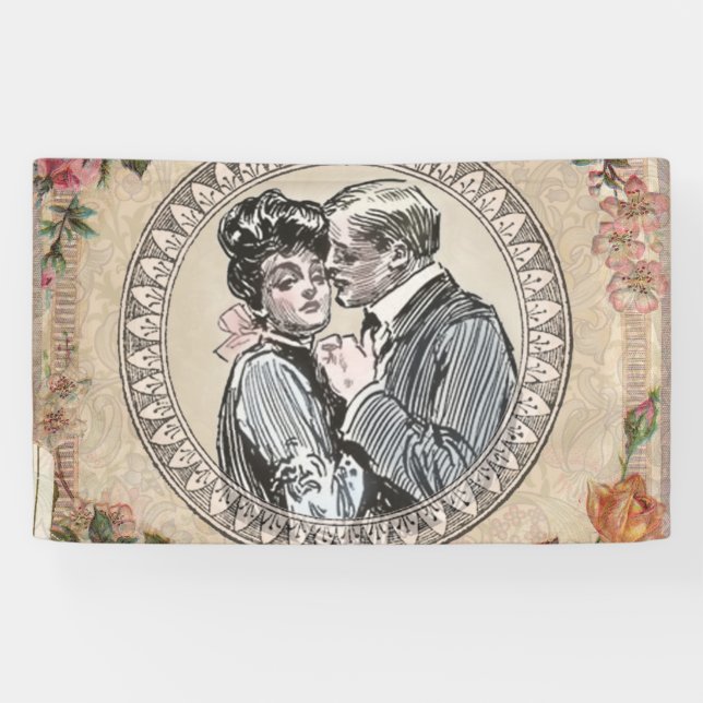  Vintage Romance Couple: Antique Roses Girly Love Banner (Horizontal)