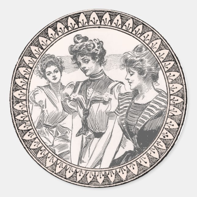  Vintage Romance Couple: Antique Roses Girly Love Classic Round Sticker (Front)