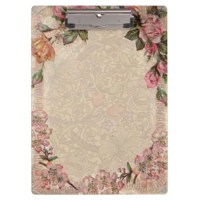  Vintage Romance Couple: Antique Roses Girly Love Clipboard (Front)