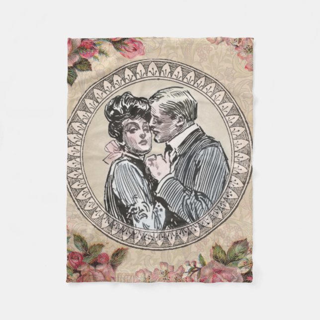  Vintage Romance Couple: Antique Roses Girly Love Fleece Blanket (Front)