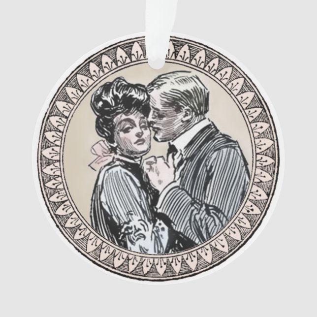  Vintage Romance Couple: Antique Roses Girly Love Ornament (Front)