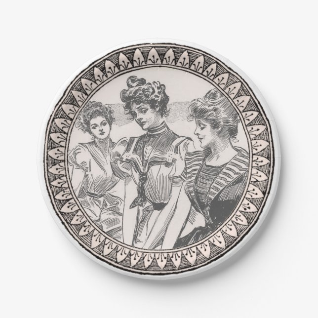  Vintage Romance Couple: Antique Roses Girly Love Paper Plate (Front)