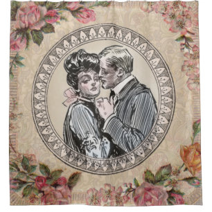  Vintage Romance Couple: Antique Roses Girly Love Shower Curtain