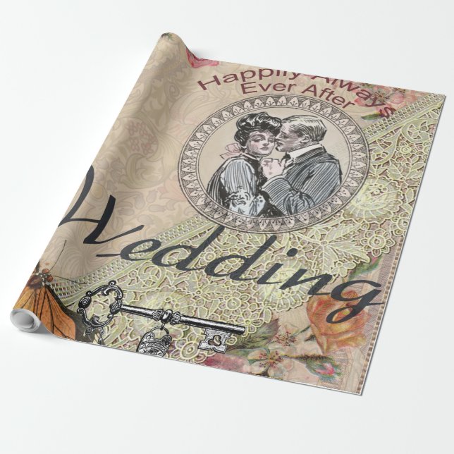  Vintage Romance Couple: Antique Roses Girly Love Wrapping Paper (Unrolled)