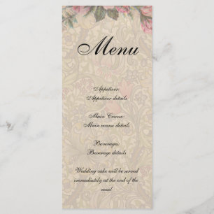 Vintage Romance Couple Antique Roses Wedding Menu