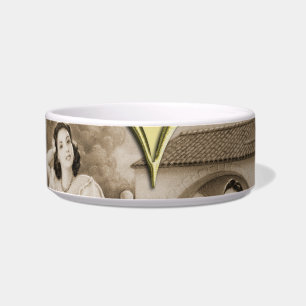 Vintage Romance couple, man and woman, gold Bowl