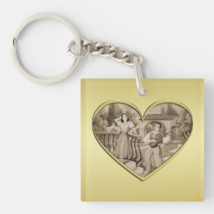 Vintage Romance couple, man and woman, gold Key Ring