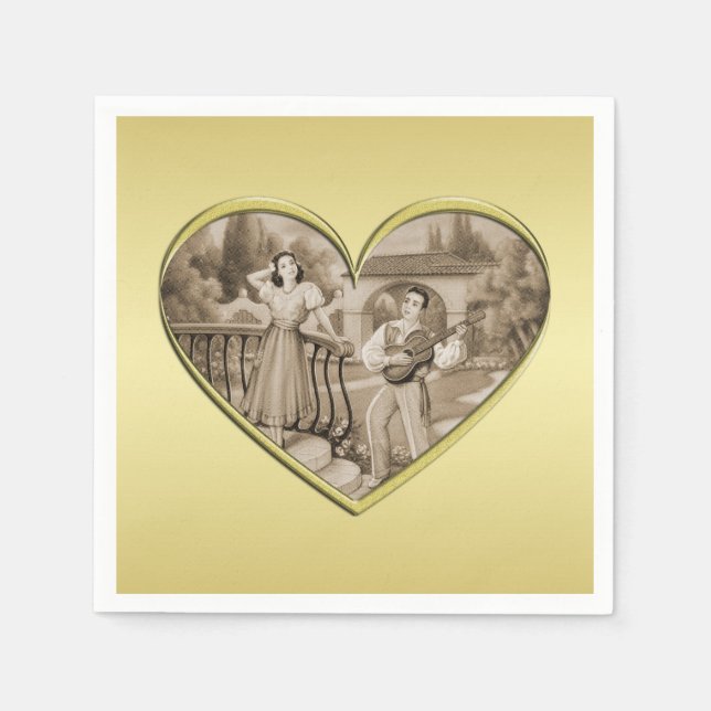 Vintage Romance couple, man and woman, gold Napkin (Front)