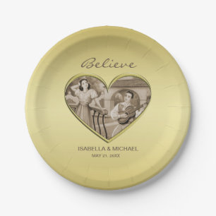 Vintage Romance couple, man and woman, gold Paper Plate