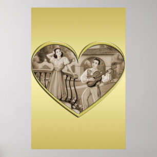 Vintage Romance couple, man and woman, gold Poster
