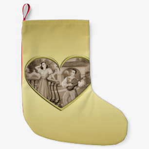Vintage Romance couple, man and woman, gold Small Christmas Stocking