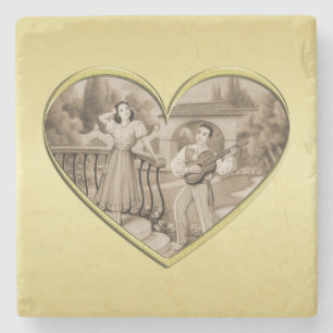 Vintage Romance couple, man and woman, gold Stone Coaster