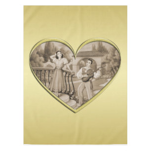Vintage Romance couple, man and woman, gold Tablecloth