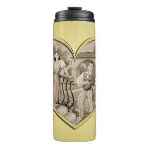 Vintage Romance couple, man and woman, gold Thermal Tumbler