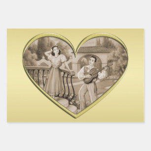 Vintage Romance couple, man and woman, gold Wrapping Paper Sheet