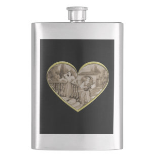 Vintage Romance couple, man and woman love Hip Flask