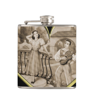 Vintage Romance couple, man and woman love Hip Flask
