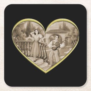 Vintage Romance couple, man and woman love Square Paper Coaster