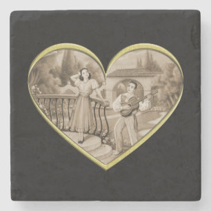 Vintage Romance couple, man and woman love Stone Coaster
