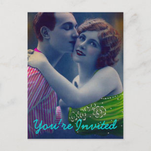 Vintage Romance Couple Wedding Postcard