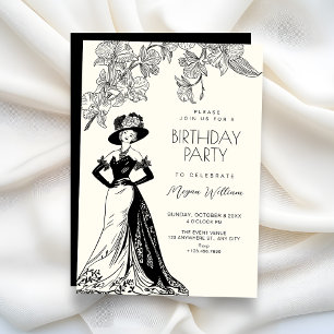 Vintage romance elegant birthday invitation