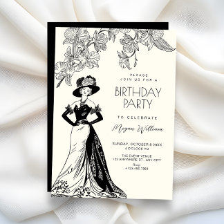 Vintage romance fashion elegant birthday invitation