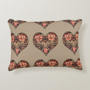 Vintage Romance Floral Hearts Decorative Cushion