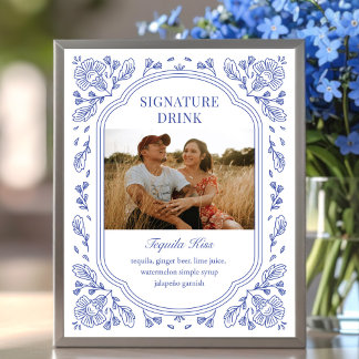Vintage Romance Floral Wedding Signature Drink Poster