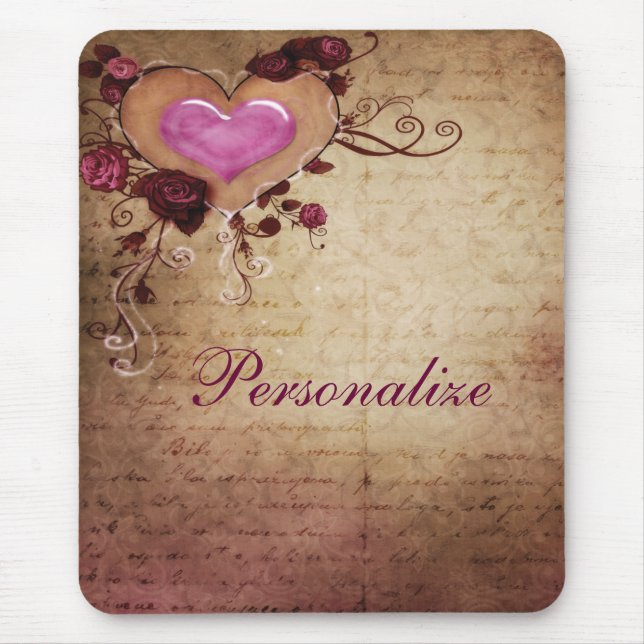 Vintage Romance Heart & Roses Mousepad (Front)