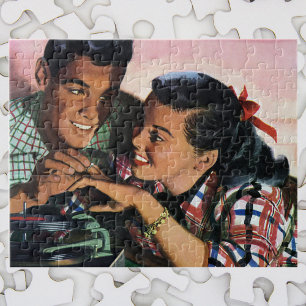 Vintage Romance, High School Sweethearts in Love Jigsaw Puzzle