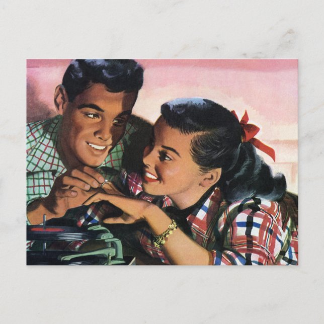 Vintage Romance, High School Sweethearts in Love Postcard (Front)