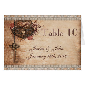 Vintage Romance Key & Hearts Wedding Table Number