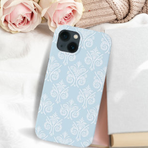 Vintage Romance Light Blue and White Damask Print iPhone 13 Case