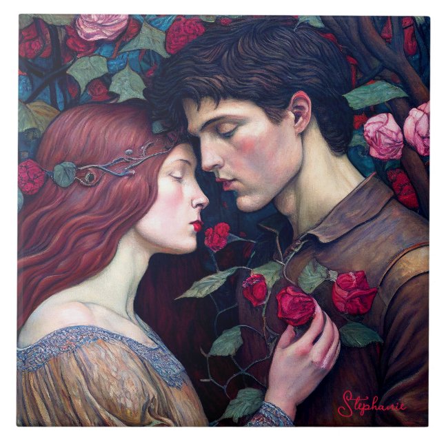  Vintage Romance Lovers Couple Tile (Front)