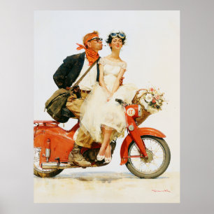 Vintage Romance on a Red Scooter Poster